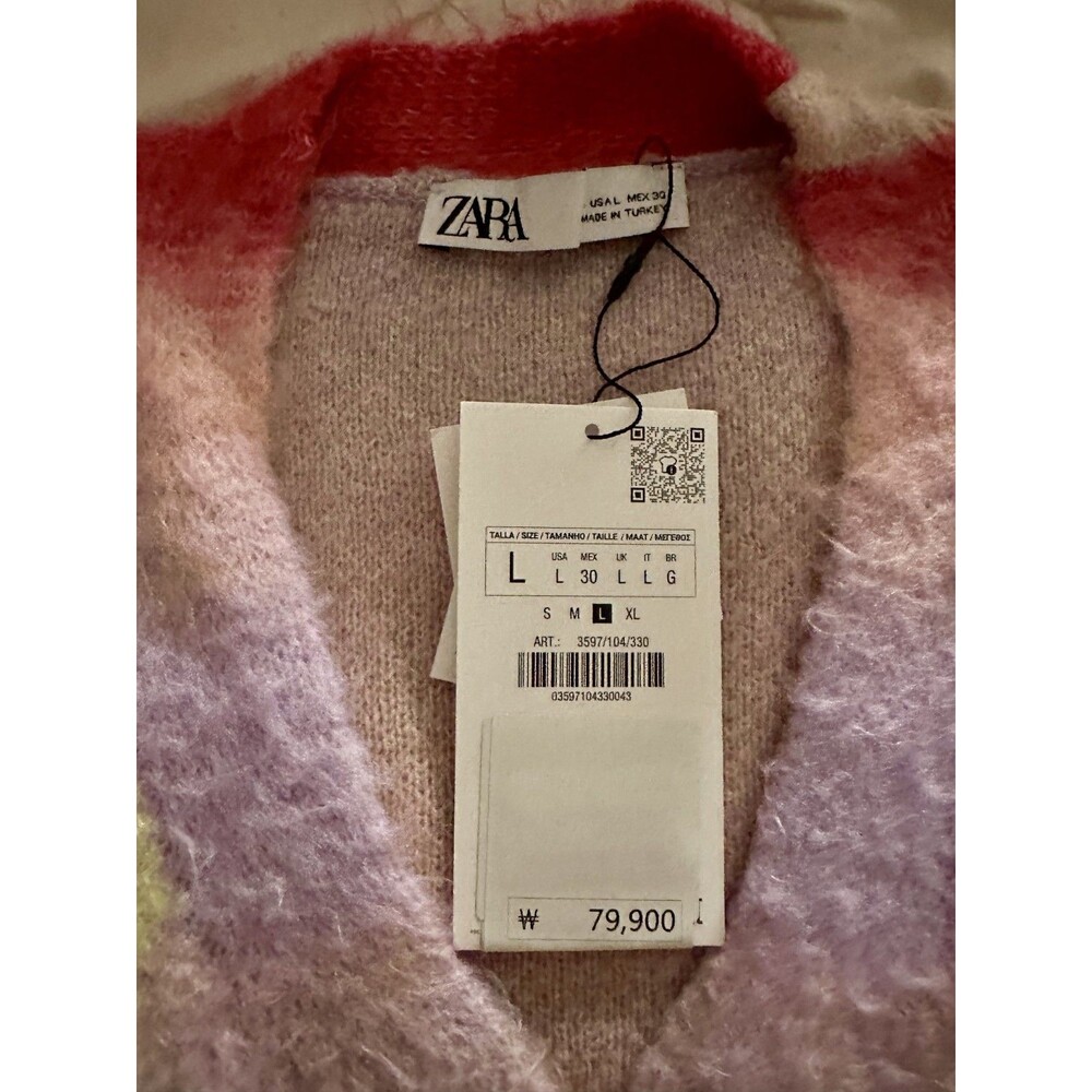 ZARA V-Neck Multicolor Oversized Button-Up Cardigan Women's L - Picture 2 of 2